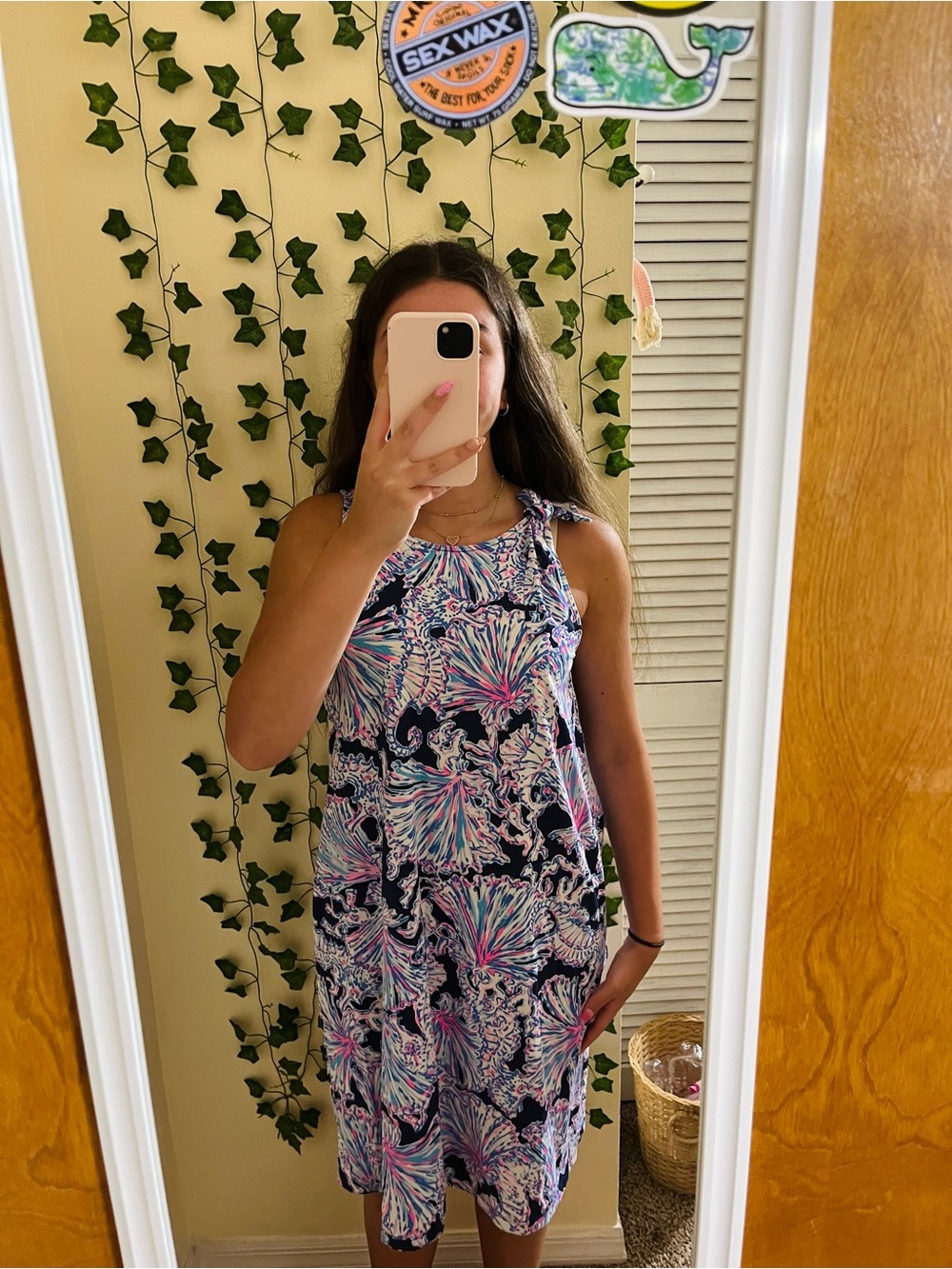 Lilly Pulitzer Navy Floral Print Shift Dress with Pink and Light Blue